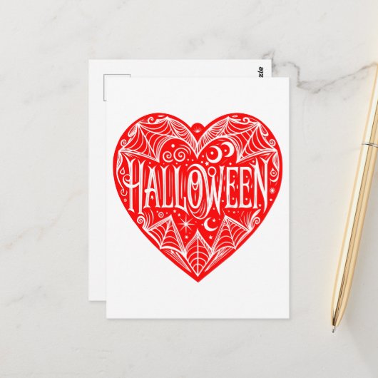 Halloween Hart, Rode Hartvorm, Feestdag Briefkaart (Voorkant / Achterkant in situ)