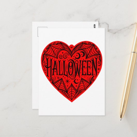 Halloween Hart, Rode Hartvorm, Feestdag Briefkaart (Voorkant / Achterkant in situ)