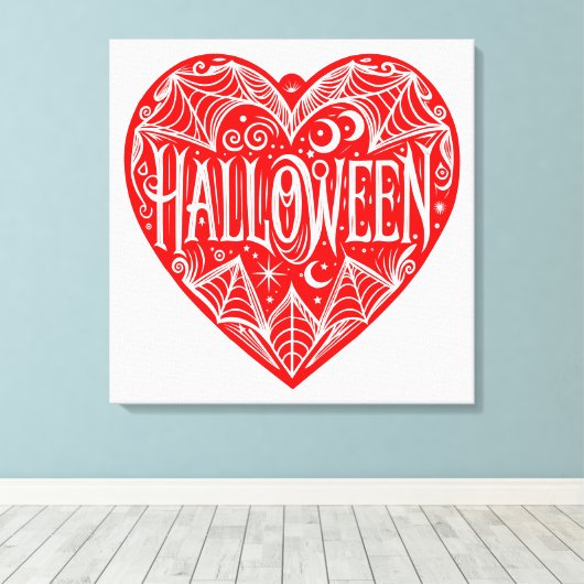 Halloween Hart, Rode Hartvorm, Feestdag Canvas Afdruk (Insitu (Houten vloer))