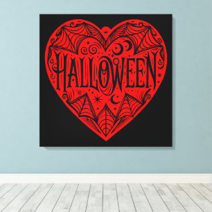 Halloween Hart, Rode Hartvorm, Feestdag Canvas Afdruk