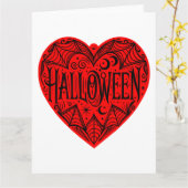 Halloween Hart, Rode Hartvorm, Feestdag Kaart (Gele Bloem)