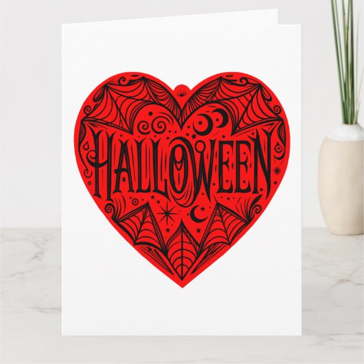 Halloween Hart, Rode Hartvorm, Feestdag Kaart (Voorkant)