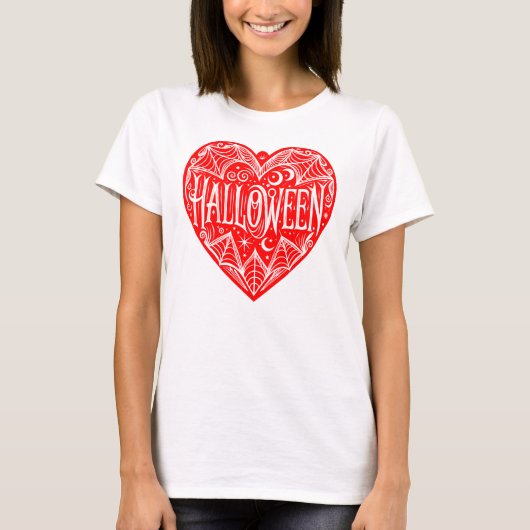 Halloween Hart, Rode Hartvorm, Feestdag T-shirt (Voorkant)