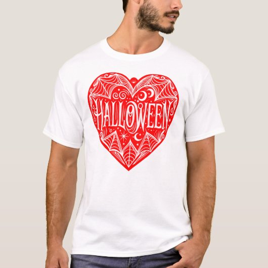 Halloween Hart, Rode Hartvorm, Feestdag T-shirt (Voorkant)
