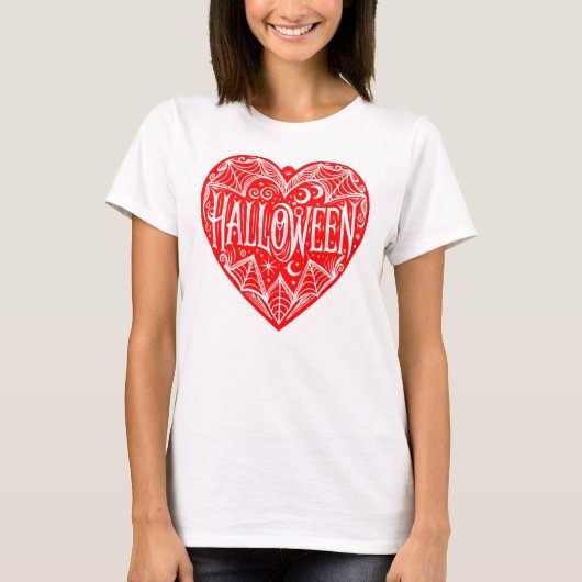 Halloween Hart, Rode Hartvorm, Feestdag T-shirt (Voorkant)