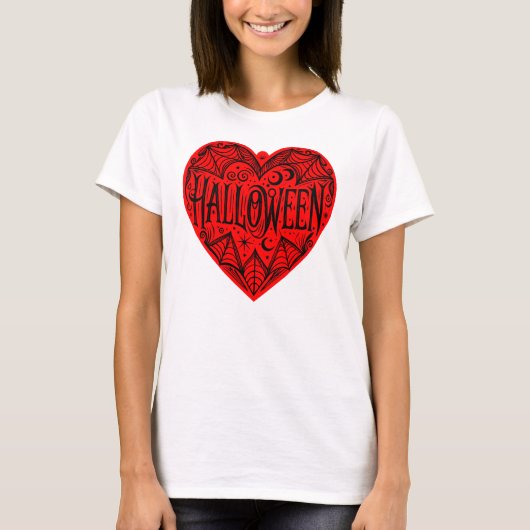 Halloween Hart, Rode Hartvorm, Feestdag T-shirt (Voorkant)