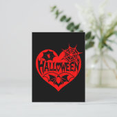 Halloween Hart, Rode Hartvorm, Spinnenweb Briefkaart (Staand voorkant)