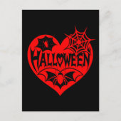Halloween Hart, Rode Hartvorm, Spinnenweb Briefkaart (Voorkant)