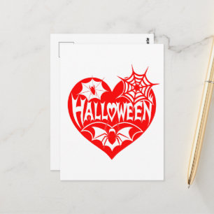 Halloween Hart, Rode Hartvorm, Spinnenweb Briefkaart