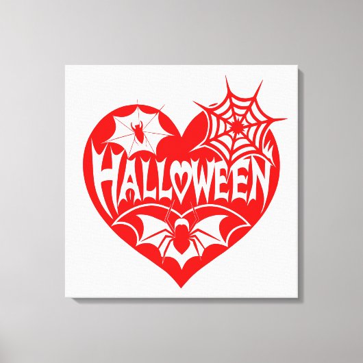 Halloween Hart, Rode Hartvorm, Spinnenweb Canvas Afdruk (Voorkant)
