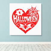 Halloween Hart, Rode Hartvorm, Spinnenweb Canvas Afdruk (Insitu (Houten vloer))