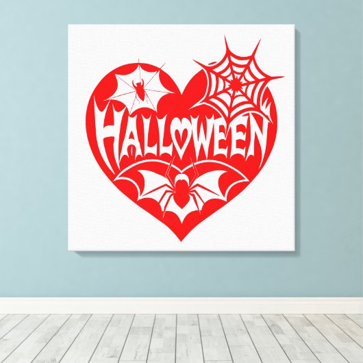 Halloween Hart, Rode Hartvorm, Spinnenweb Canvas Afdruk (Insitu (Houten vloer))