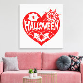 Halloween Hart, Rode Hartvorm, Spinnenweb Canvas Afdruk (Insitu (Woonkamer))