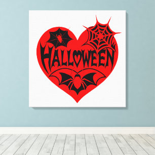 Halloween Hart, Rode Hartvorm, Spinnenweb Canvas Afdruk