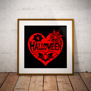 Halloween Hart, Rode Hartvorm, Spinnenweb Foto Afdruk