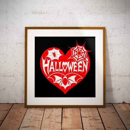 Halloween Hart, Rode Hartvorm, Spinnenweb Foto Afdruk