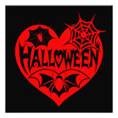 Halloween Hart, Rode Hartvorm, Spinnenweb Foto Afdruk (Voorkant)