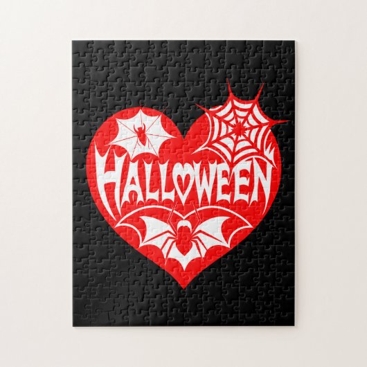 Halloween Hart, Rode Hartvorm, Spinnenweb Legpuzzel (Verticaal)