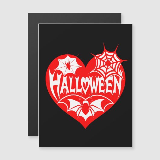Halloween Hart, Rode Hartvorm, Spinnenweb Magnetische Uitnodiging (Voorkant / Achterkant)