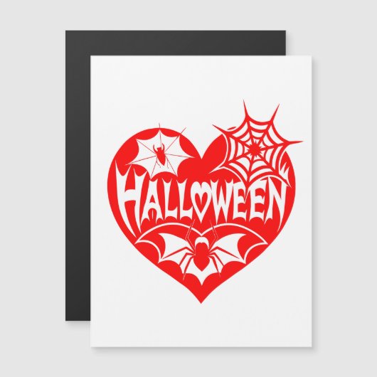 Halloween Hart, Rode Hartvorm, Spinnenweb Magnetische Uitnodiging (Voorkant / Achterkant)