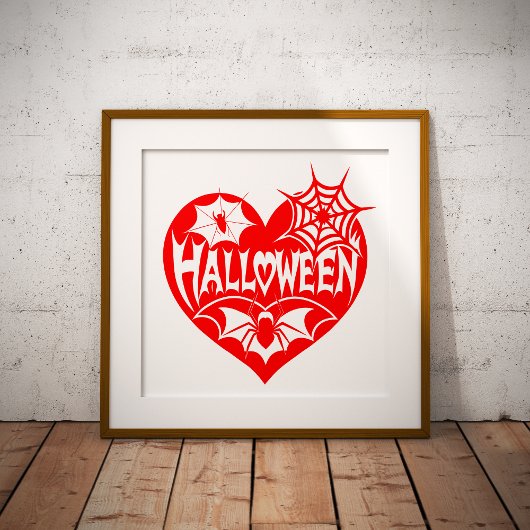 Halloween Hart, Rode Hartvorm, Spinnenweb Poster