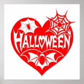 Halloween Hart, Rode Hartvorm, Spinnenweb Poster (Voorkant)