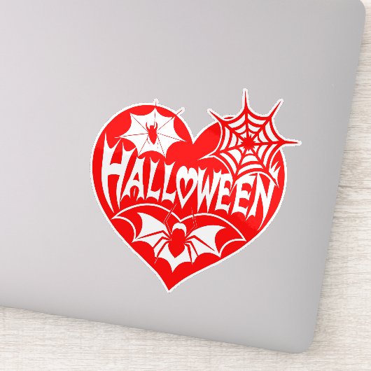 Halloween Hart, Rode Hartvorm, Spinnenweb Sticker (Detail)