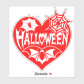 Halloween Hart, Rode Hartvorm, Spinnenweb Sticker (Vel)