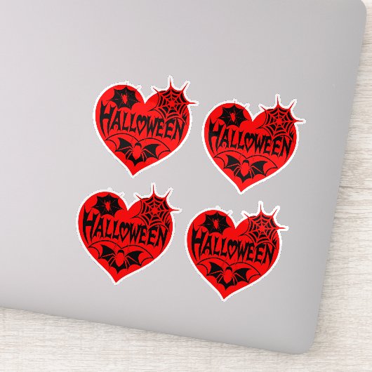 Halloween Hart, Rode Hartvorm, Spinnenweb Sticker (Detail)