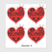 Halloween Hart, Rode Hartvorm, Spinnenweb Sticker (Vel)