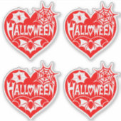 Halloween Hart, Rode Hartvorm, Spinnenweb Sticker (Voorkant)