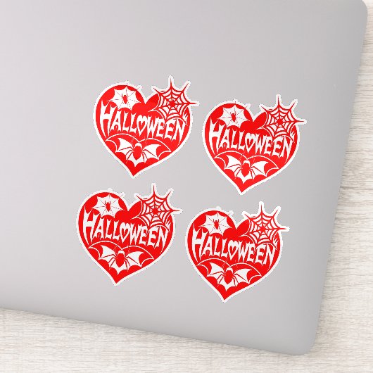Halloween Hart, Rode Hartvorm, Spinnenweb Sticker (Detail)