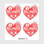 Halloween Hart, Rode Hartvorm, Spinnenweb Sticker (Vel)