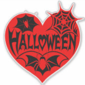 Halloween Hart, Rode Hartvorm, Spinnenweb Sticker (Voorkant)