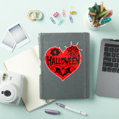 Halloween Hart, Rode Hartvorm, Spinnenweb Sticker (iPad Cover)