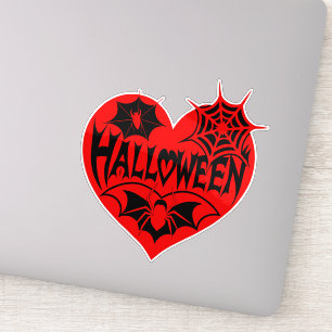 Halloween Hart, Rode Hartvorm, Spinnenweb Sticker