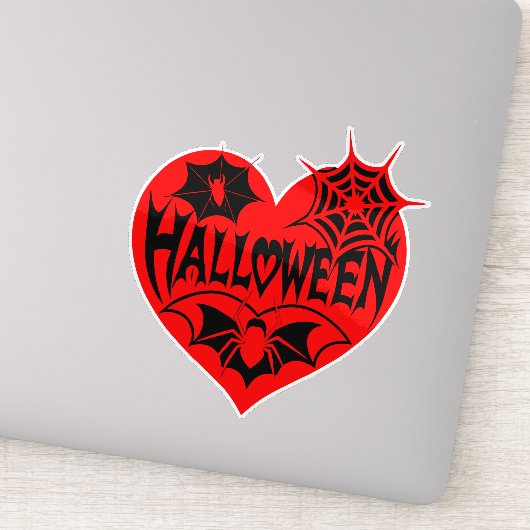 Halloween Hart, Rode Hartvorm, Spinnenweb Sticker (Detail)
