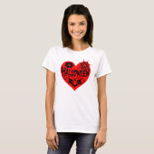 Halloween Hart, Rode Hartvorm, Spinnenweb T-shirt (Voorkant volledig)