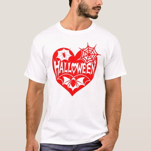 Halloween Hart, Rode Hartvorm, Spinnenweb T-shirt (Voorkant)