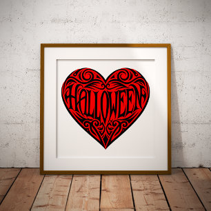 Halloween Hart, Zwart Hart, Feestdag Poster