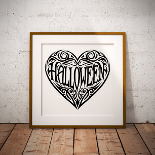 Halloween Hart, Zwart Hart, Vakantie Foto Afdruk