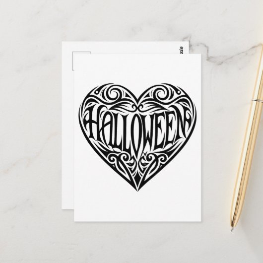 Halloween Hart, Zwarte Hart, Vakantie Briefkaart (Voorkant / Achterkant in situ)