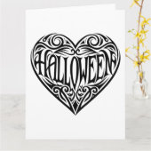 Halloween Hart, Zwarte Hart, Vakantie Kaart (Gele Bloem)
