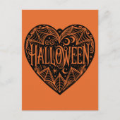 Halloween Hart, Zwarte Hartvorm, Feestdag Briefkaart (Voorkant)