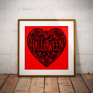 Halloween Hart, Zwarte Hartvorm, Feestdag Folie Afdrukken