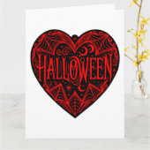 Halloween Hart, Zwarte Hartvorm, Feestdag Kaart (Gele Bloem)