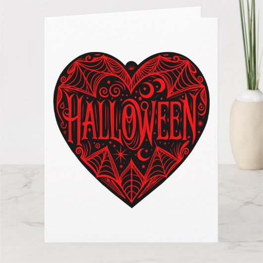 Halloween Hart, Zwarte Hartvorm, Feestdag Kaart (Voorkant)