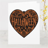Halloween Hart, Zwarte Hartvorm, Feestdag Kaart (Gele Bloem)