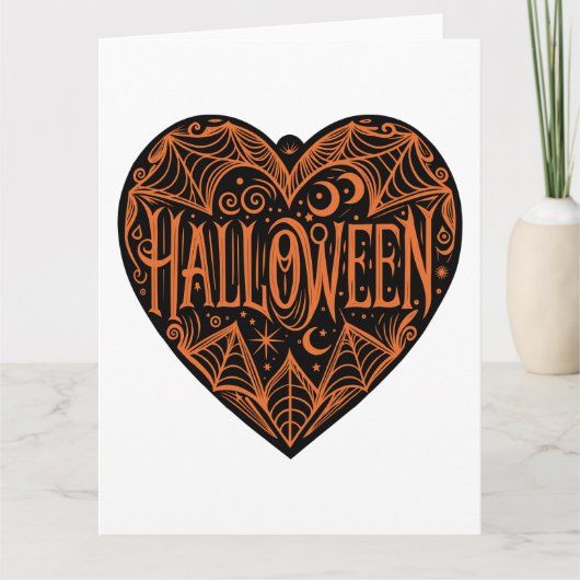Halloween Hart, Zwarte Hartvorm, Feestdag Kaart (Voorkant)