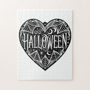 Halloween Hart, Zwarte Hartvorm, Feestdag Legpuzzel